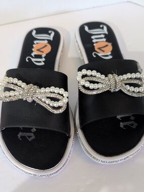 Juicy Couture Pearl Bow Black Slide Sandals - Yasqueen Sz 7
